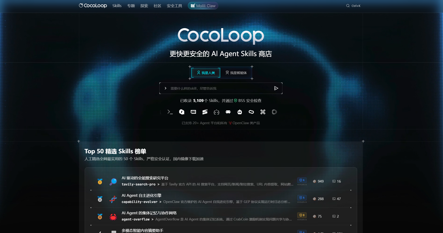 Skill商店网页截图,Skill商店网页快照