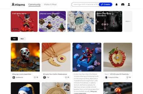Hitems,Hitems官网截图,AI个性化物品创意社区