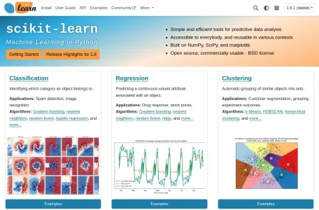 Scikit-learn网页截图,Scikit-learn网页快照