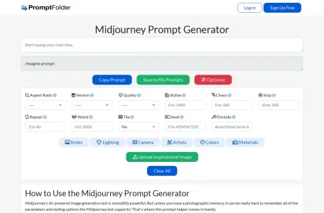 MJ Prompt Tool网页截图,MJ Prompt Tool网页快照