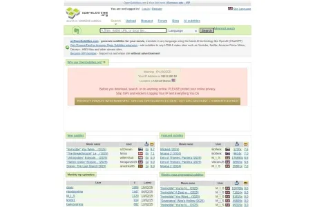 OpenSubtitles网页截图,OpenSubtitles网页快照