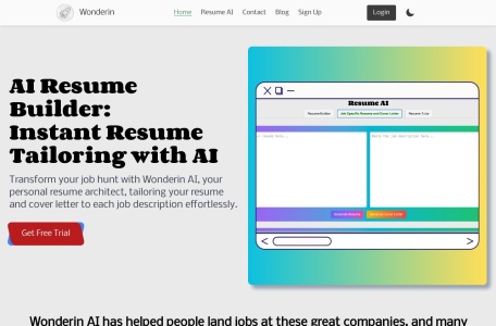 Wonderin AI,Wonderin AI官网截图,专业简历生成工具
