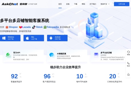 AskChat 爱商聊,AskChat 爱商聊官网截图,智能客服系统，为Shopee、Lazada 和 TikTok Shop 卖家提供多平台一站式客服管理