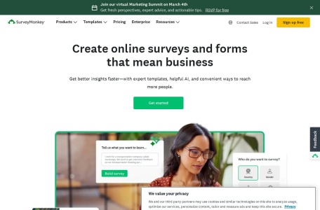 SurveyMonkey,SurveyMonkey官网截图,在线调查工具，帮助用户创建和发布问卷调查。