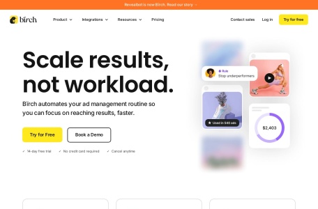 Revealbot,Revealbot官网截图,14天免费试用，无需信用卡，自动执行您的广告管理例程，以便您可以专注于更快地取得成果