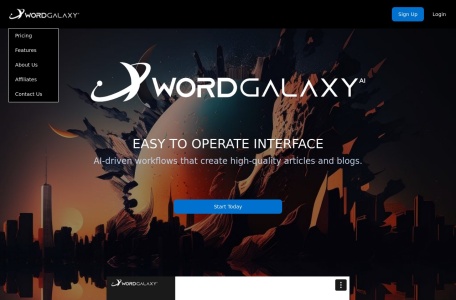 Wordgalaxy,Wordgalaxy官网截图,词宇宙是一种创新的内容创作工具，旨在帮助您创建在搜索引擎中排名更高的高质量、优化的内容。它提供各种功能和功能，以提升您的内容创作过程，目标是产生极具SEO优化效果的输出。