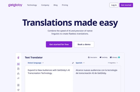 GetGloby App,GetGloby App官网截图,GetGloby是一款尖端的SaaS平台，旨在为企业提供有效解决全球营销中语言和文化差异的能力。我们的平台利用人工智能技术提供全面的翻译和定制服务，使您的品牌能够无缝地与100多种语言的受众产生共鸣。