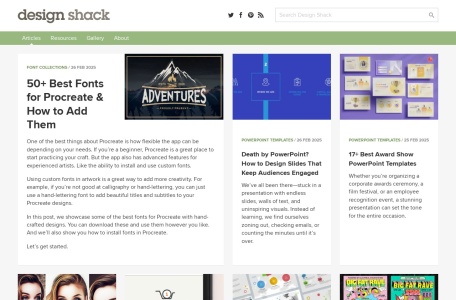 Designshack,Designshack官网截图,Designshack官网入口网址，文章教程，商务，网页，平面，灵感，作品集，趋势