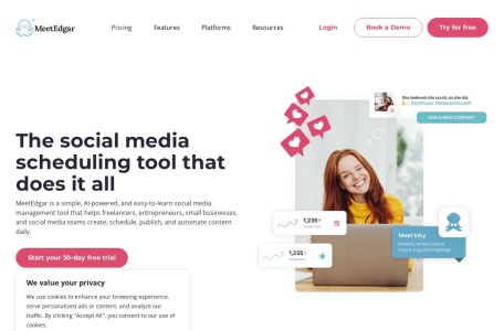 MeetEdgar 社媒营销自动化网页截图,MeetEdgar 社媒营销自动化网页快照