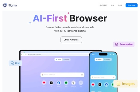 Sigma AI Browser,Sigma AI Browser官网截图,Sigma AI 浏览器是最佳的人工智能驱动产品，具备内置的 SigmaGPT 技术。这种集成的人工智能使用户能够与 AI 助手聊天或生成内容，带来了全新的浏览体验并彻底改变了我们与网络的互动方式。