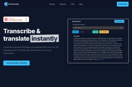 PodTextify,PodTextify官网截图,将播客转录和翻译成100多种语言