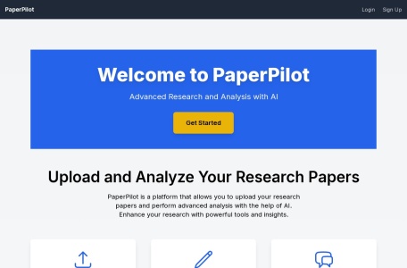 PaperPilot,PaperPilot官网截图,PaperPilot 是一个平台，允许研究人员上传 PDF 文档以进行 AI 辅助分析、笔记和高亮。