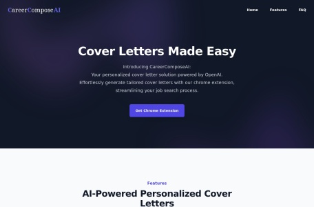 CareerComposeAI,CareerComposeAI官网截图,使用我们由OpenAI支持的创新Chrome插件，在一键之间生成个性化的求职信