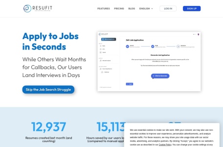 ResuFit,ResuFit官网截图,ResuFit是一款AI驱动的简历和求职信生成器，帮助您创建个性化的求职文档，突出您在求职过程中的优势。