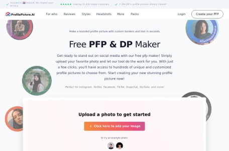 profilepicturemaker.com,profilepicturemaker.com官网截图,100%免费的个人资料照片和头像制作工具