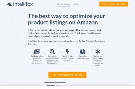 Intellifox,Intellifox官网截图,Intellifox直接与亚马逊卖家中心集成，帮助您在几分钟内快速优化上线，以获取最大销量。