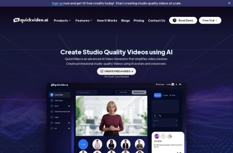 QuickVideo,QuickVideo官网截图,QuickVideo是一款通过人工智能技术生成视频的工具，用户可以从单个图像中创建虚拟化身并在视频中使用。借助语音克隆技术，这些化身可以以任选声音重复或叙述对话。