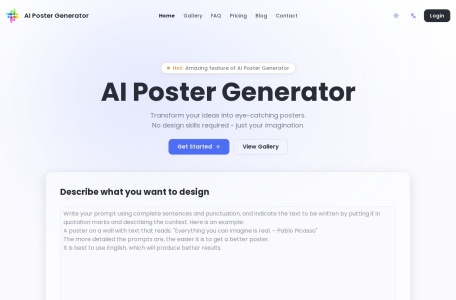AI Poster Maker,AI Poster Maker官网截图,AI海报制作工具是一款允许用户利用人工智能技术轻松创建精美海报的工具，无需任何设计技能。
