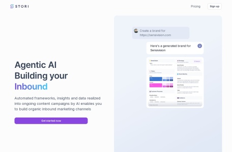STORI AI,STORI AI官网截图,STORI AI是一个帮助用户在社交媒体上创建与品牌符合的内容的平台，利用人工智能生成个性化内容，包括文本、视觉、图形和图片，与受众产生共鸣并放大品牌声音。