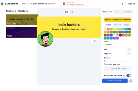 Birdbanner,Birdbanner官网截图,在几秒钟内制作 Twitter 横幅