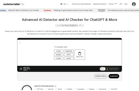 Undetectable.ai,Undetectable.ai官网截图,AI内容解决方案是一种先进的写作工具，将标记的AI生成内容转化为高质量的写作，完美地与您的品牌声音相匹配。我们的AI驱动解决方案确保生成的内容与人类写作作品无法区分，呈现出与您的受众共鸣的无瑕疵文本。