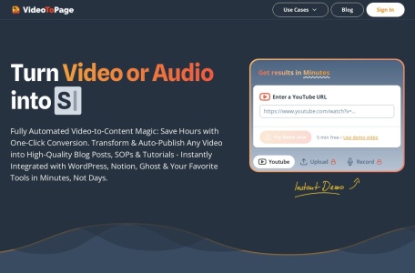 VideoToPage,VideoToPage官网截图,即时总结和重新利用任何视频或音频