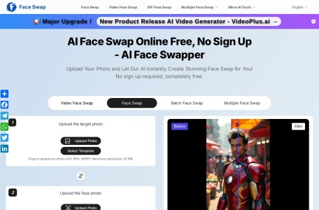 Free AI GIF Face Swap,Free AI GIF Face Swap官网截图,免费AI GIF换脸在线工具是一个利用AI技术在GIF中交换面孔的工具。它允许用户在几次点击中快速替换GIF图像中的面孔，无需安装或注册，确保高质量的结果。