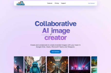 AI Monster,AI Monster官网截图,AI Monster 是一款协作式 AI 图像生成器，可以直接在聊天室中生成高质量图像，允许用户生成带有品牌和主题的图像。