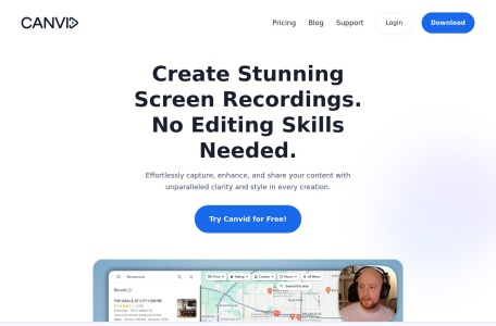 CANVID for Windows,CANVID for Windows官网截图,Canvid是一款AI动力屏幕录制器，允许用户捕捉、增强并分享其屏幕录制，具有流畅的鼠标移动、自动缩放、电影般的动态模糊和漂亮的背景等各种特色功能。它非常适合制作高质量的演示、教程和推广视频。