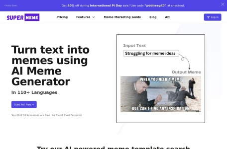 Super Meme,Super Meme官网截图,Supermeme.ai是一个AI文化用语生成器，它可以将任何文本转化为文化用语。
