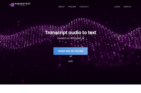 audio2text,audio2text官网截图,音频转文字是由 OpenAI 提供支持的一项服务，可以将音频文件准确转换为文本，支持多种语言，支持各种音频格式，并提供下载转录文件为不同格式的选项。