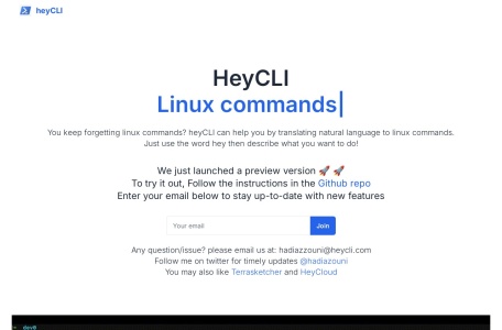 HeyCLI,HeyCLI官网截图,自然语言转义为CLI命令