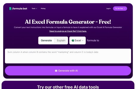 ExcelFormulaBot,ExcelFormulaBot官网截图,AI将指令转换成Excel的函数公式
