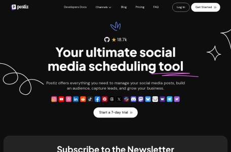 Postiz,Postiz官网截图,Postiz 是一款集成的社交媒体管理工具，旨在帮助用户高效地安排发布内容、分析表现以及管理多个账户。