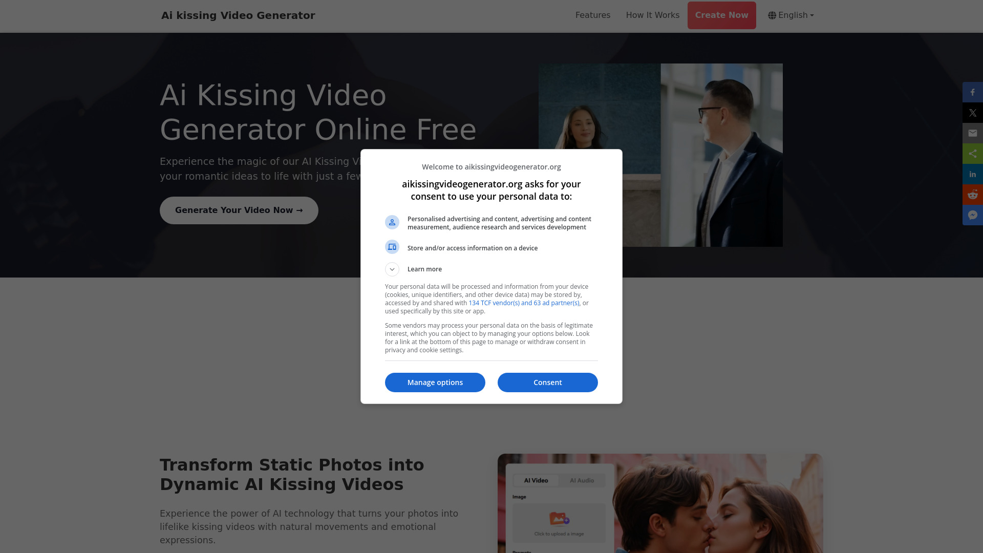 AI Kissing Video Generator Free网页截图,AI Kissing Video Generator Free网页快照