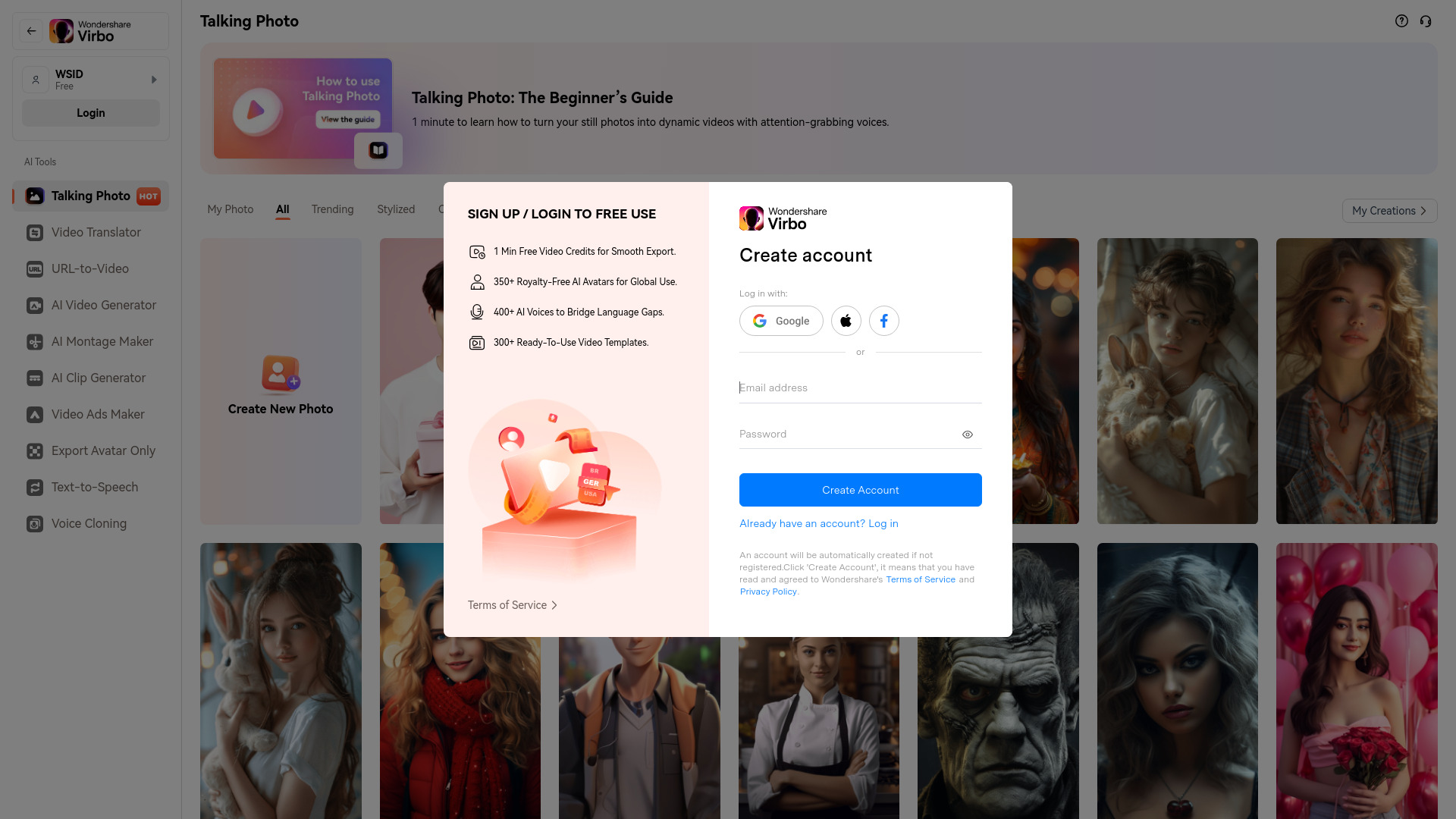 Virbo AI Talking Photo网页截图,Virbo AI Talking Photo网页快照