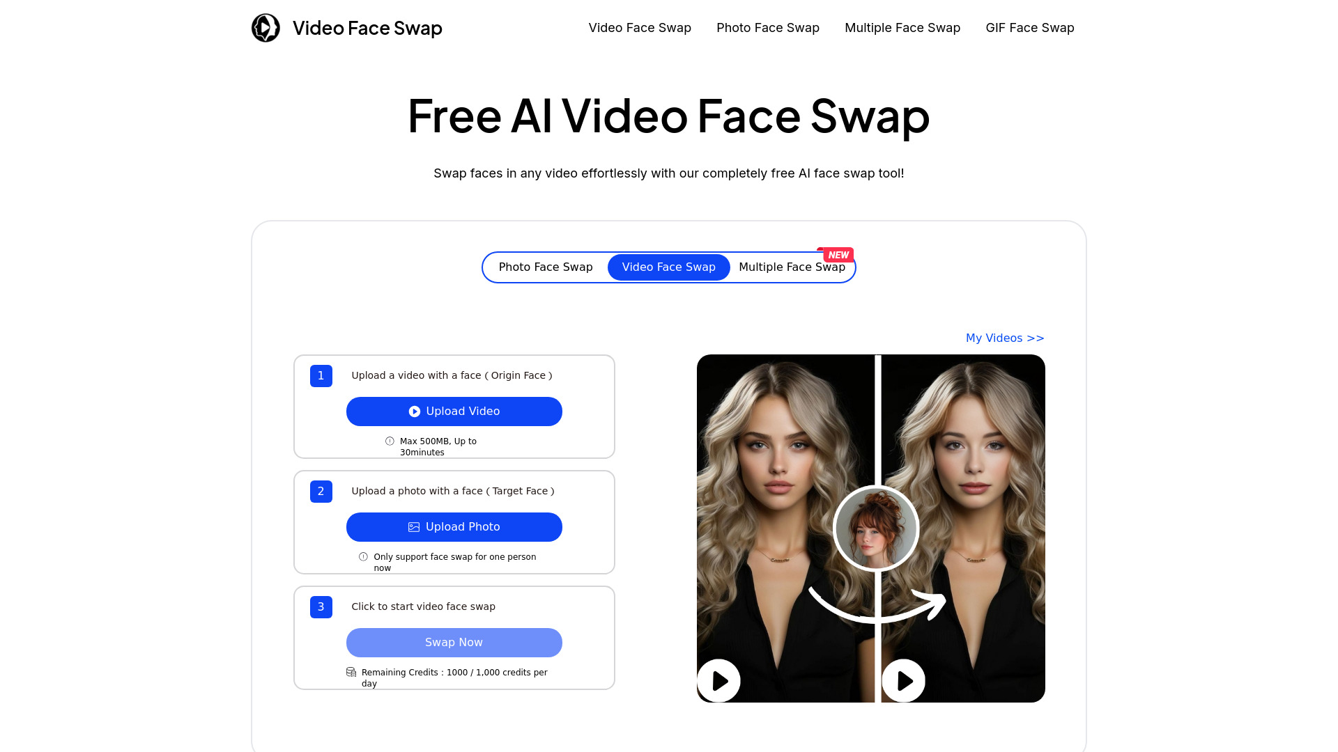 Video Face Swap网页截图,Video Face Swap网页快照