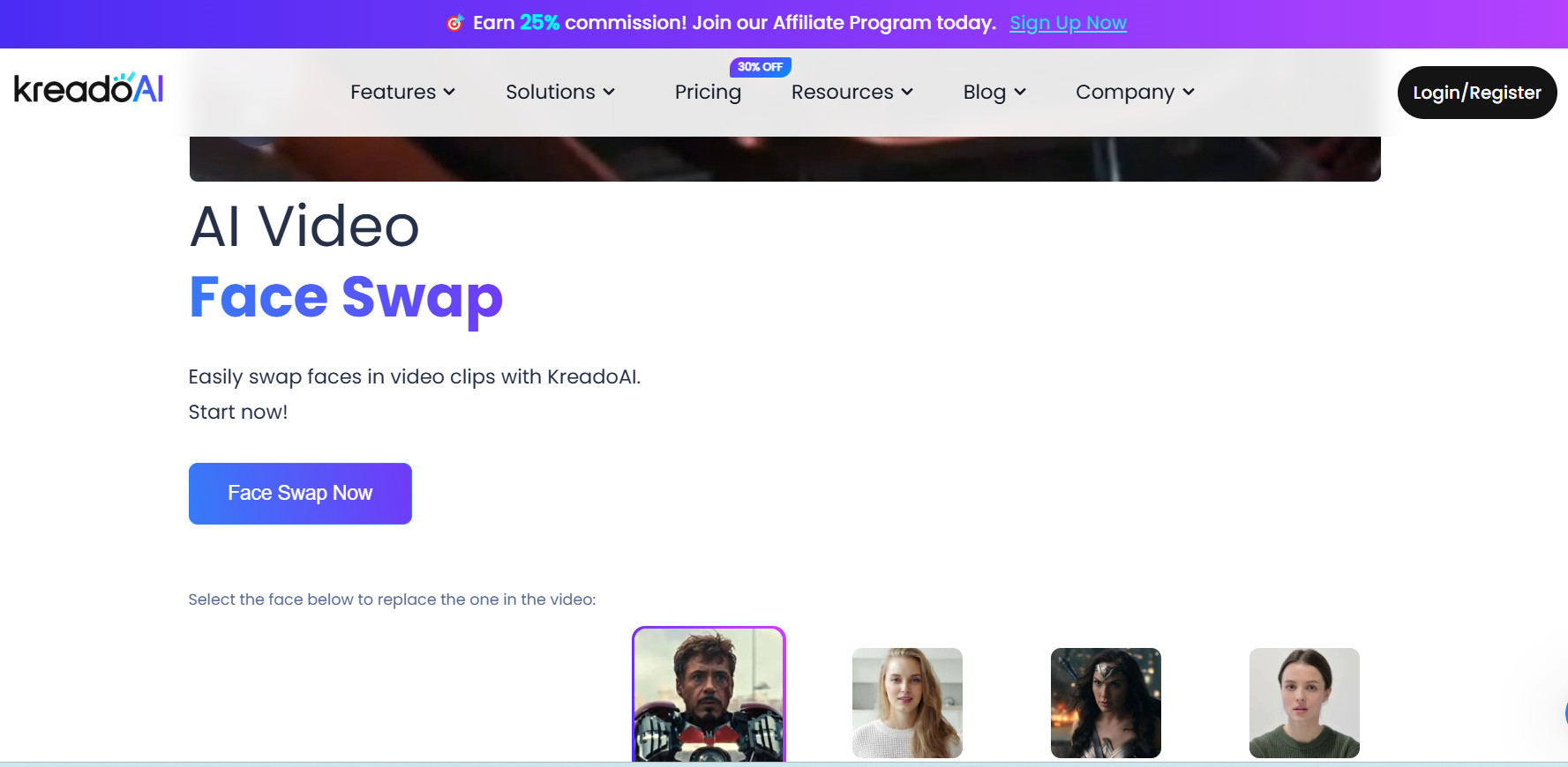 KreadoAI Video Face Swap网页截图,KreadoAI Video Face Swap网页快照