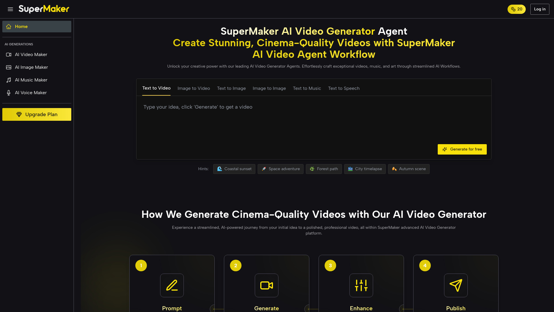 SuperMaker AI Video Generator网页截图,SuperMaker AI Video Generator网页快照
