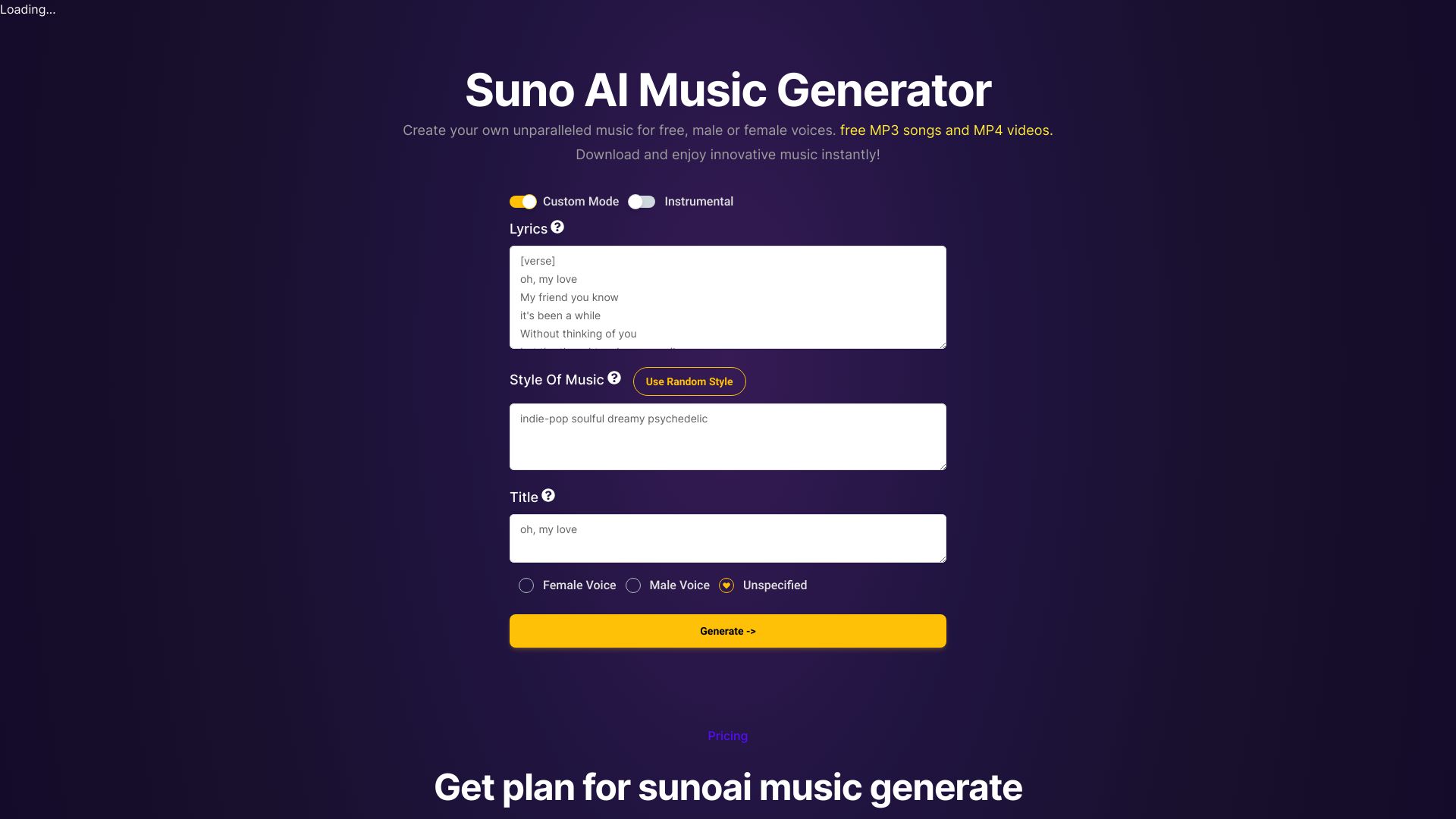 Suno AI Music Generator AI网页截图,Suno AI Music Generator AI网页快照
