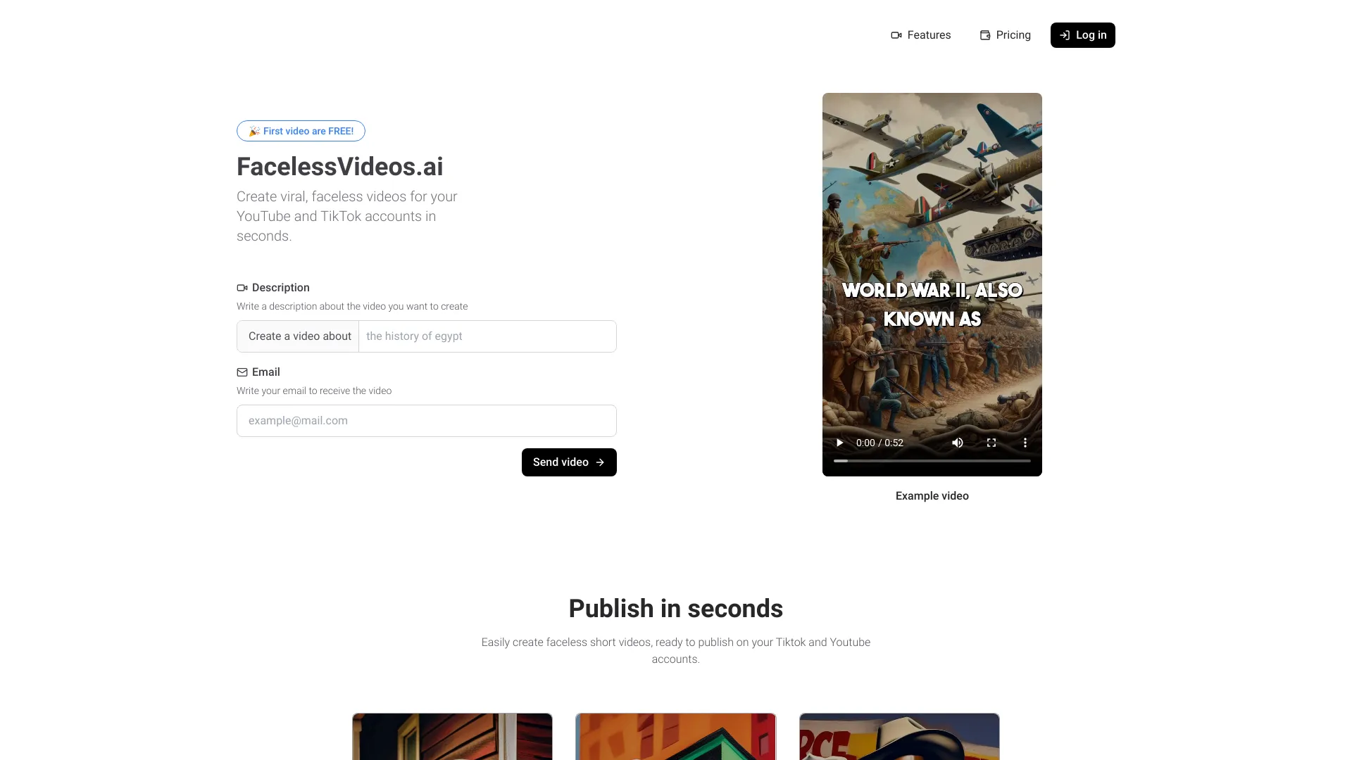 FacelessVideos.AI网页截图,FacelessVideos.AI网页快照
