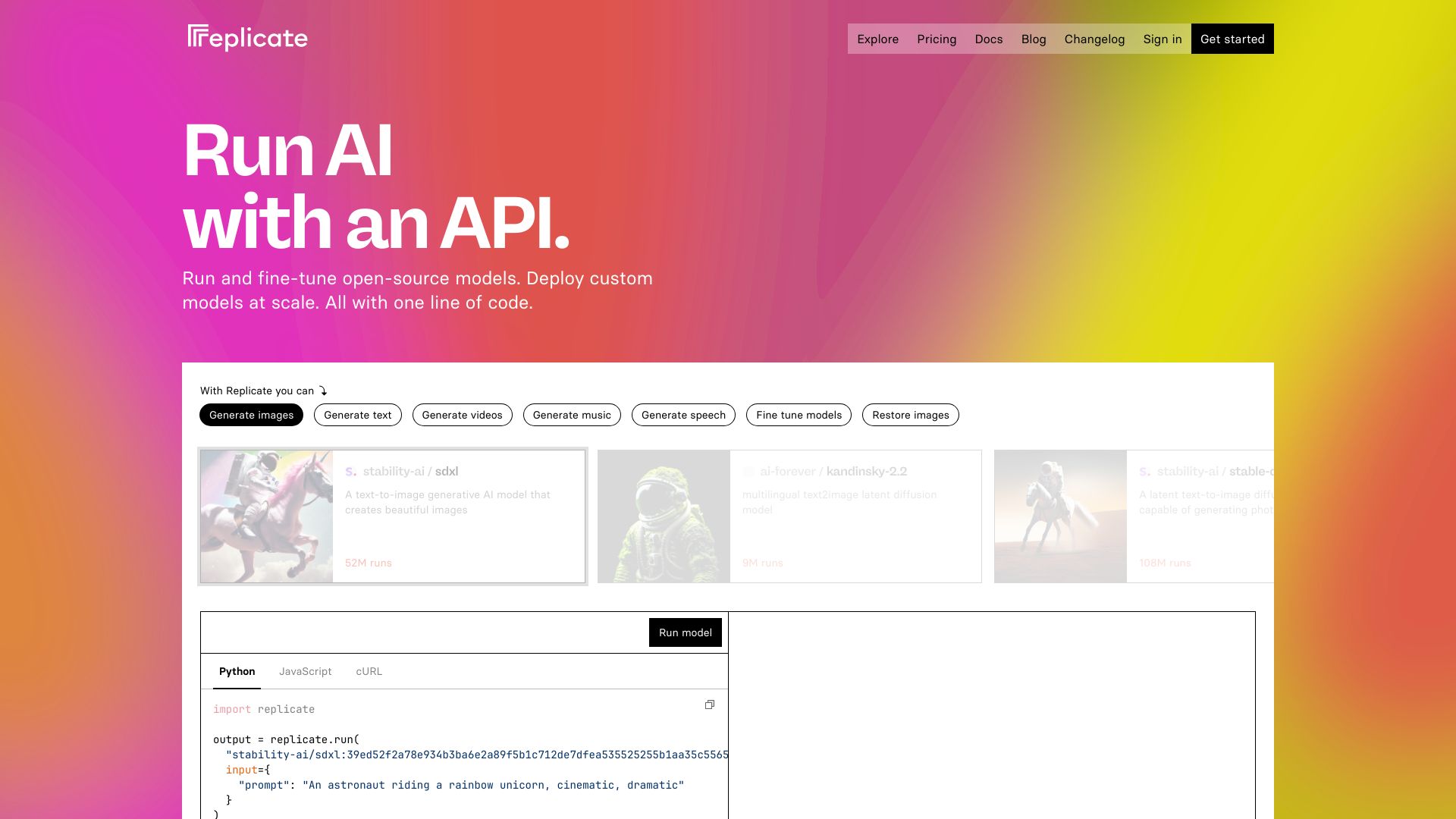 Replicate AI网页截图,Replicate AI网页快照