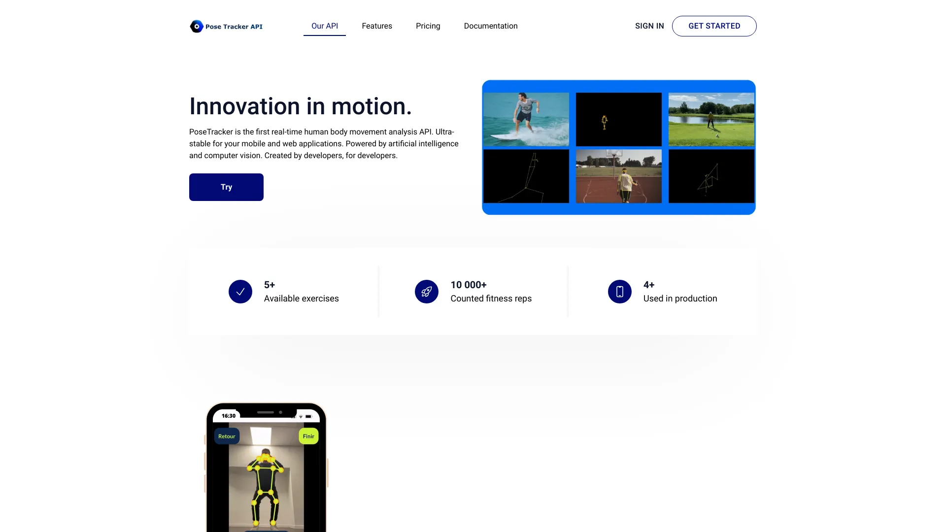 PoseTracker API网页截图,PoseTracker API网页快照