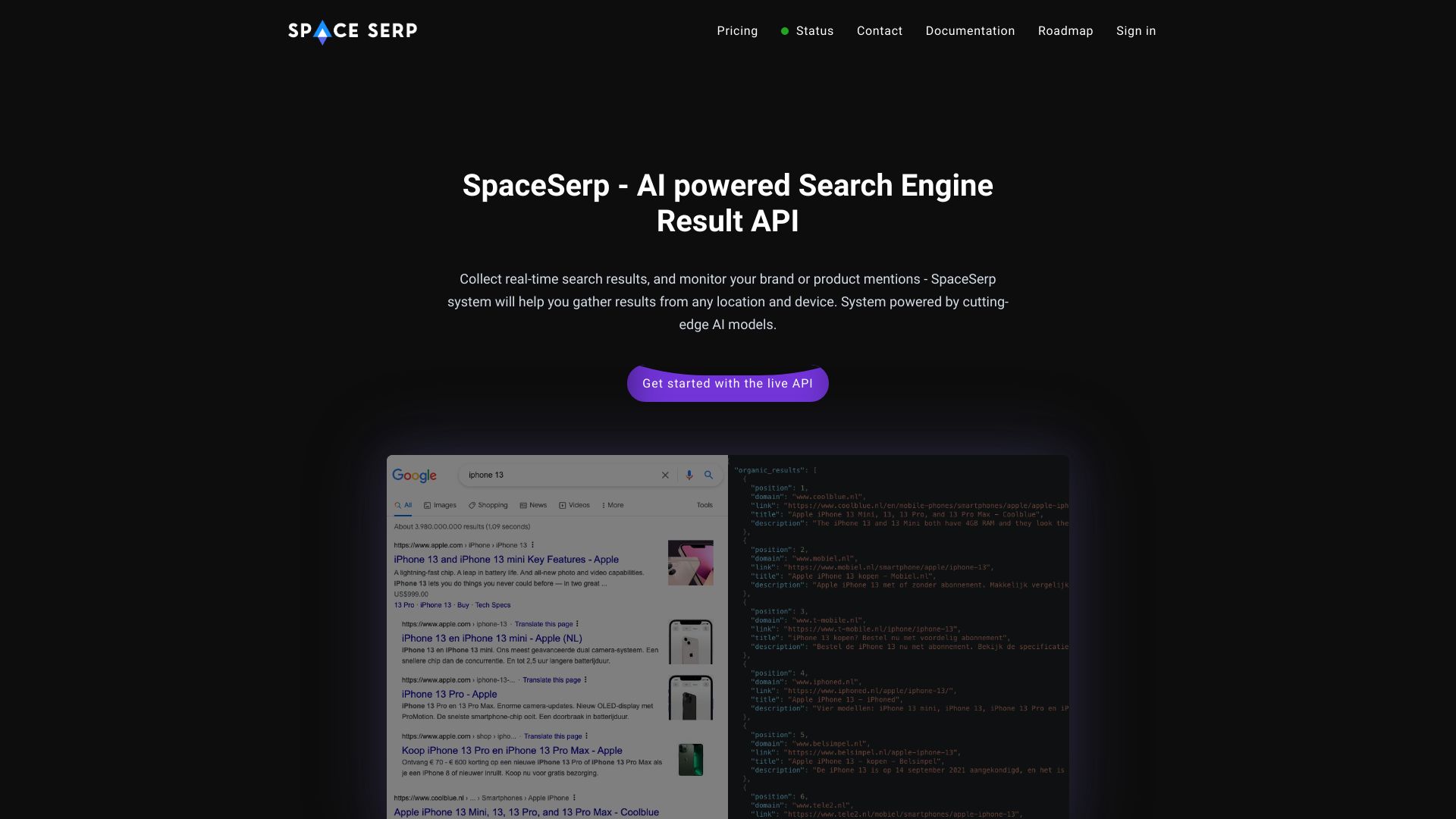 SpaceSerp – Powerful SERP API网页截图,SpaceSerp – Powerful SERP API网页快照