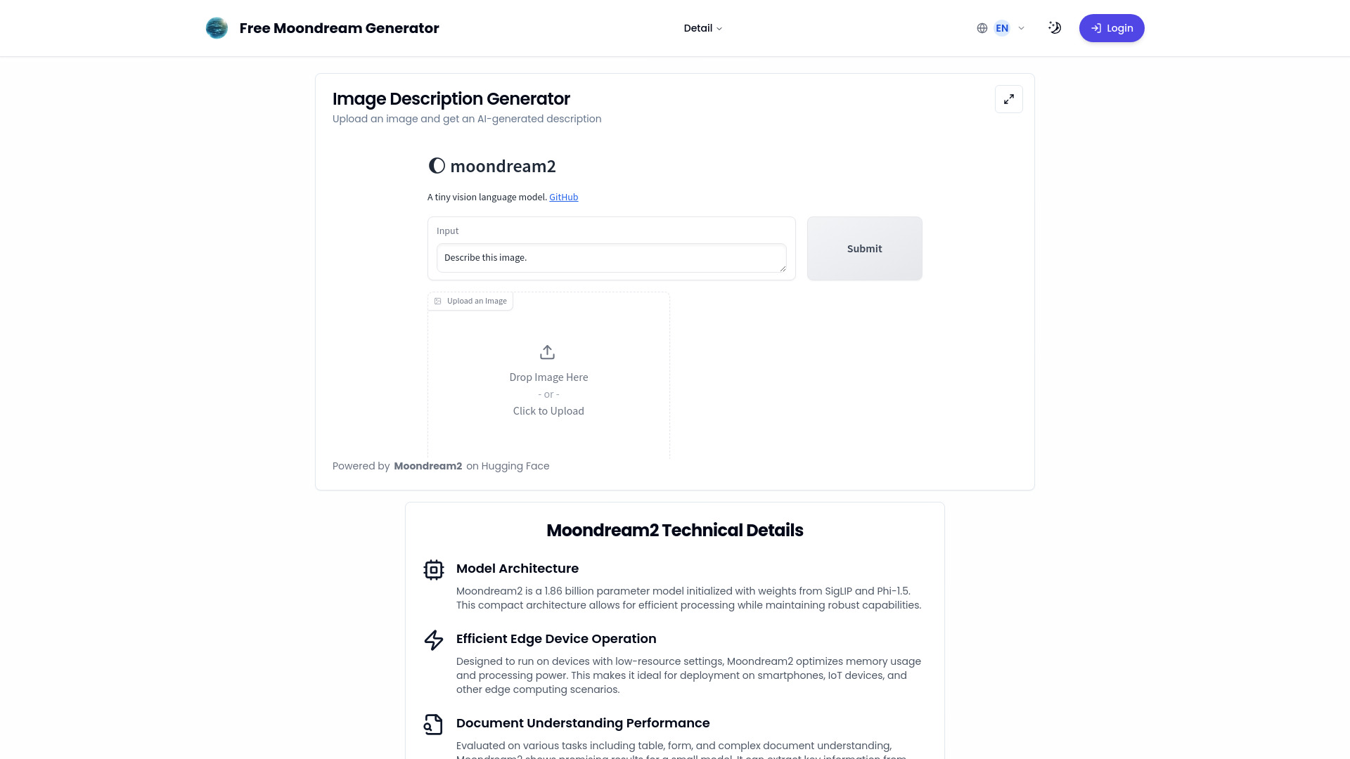 Free Moondream Generator网页截图,Free Moondream Generator网页快照