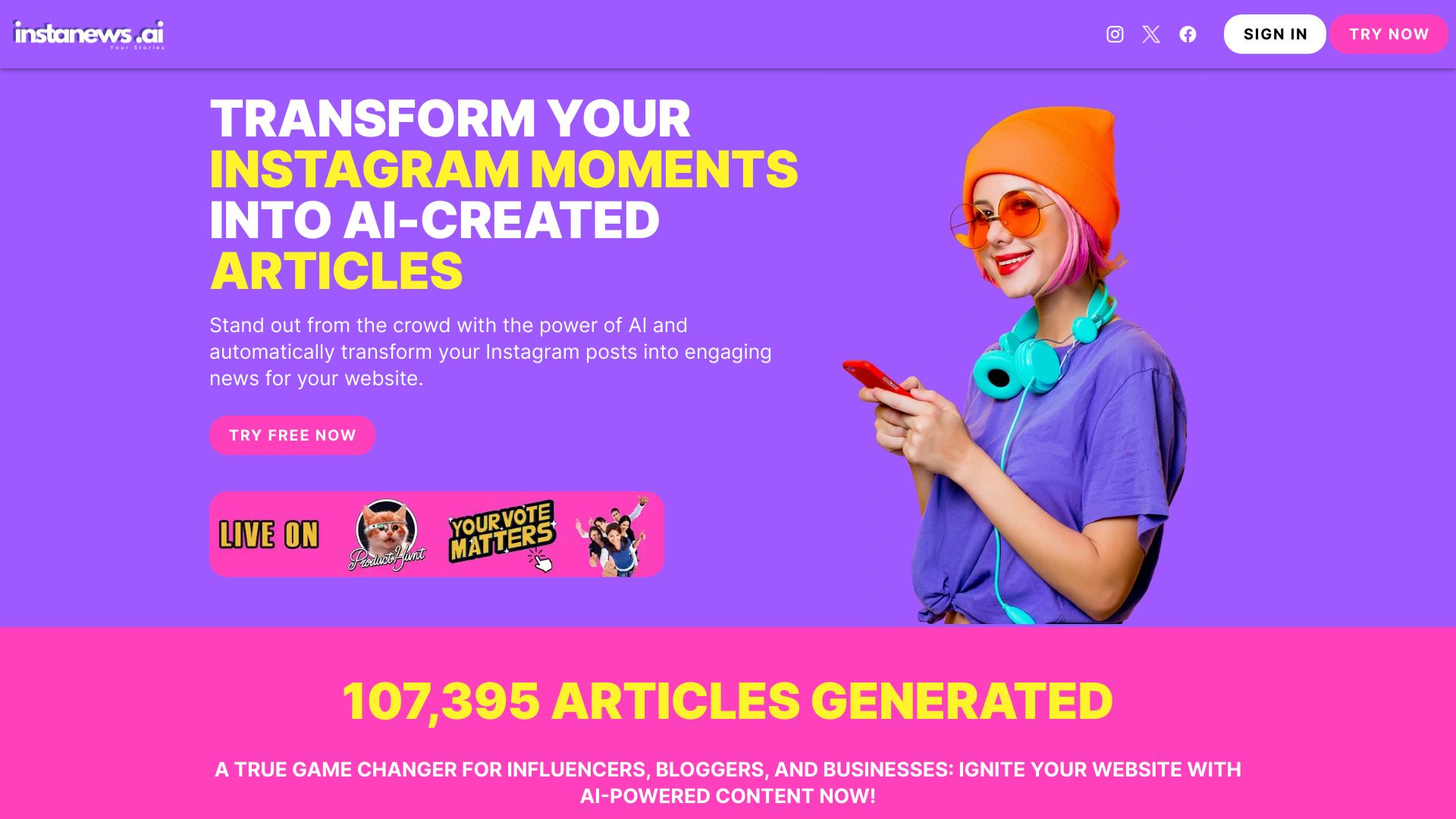 InstaNews.ai网页截图,InstaNews.ai网页快照
