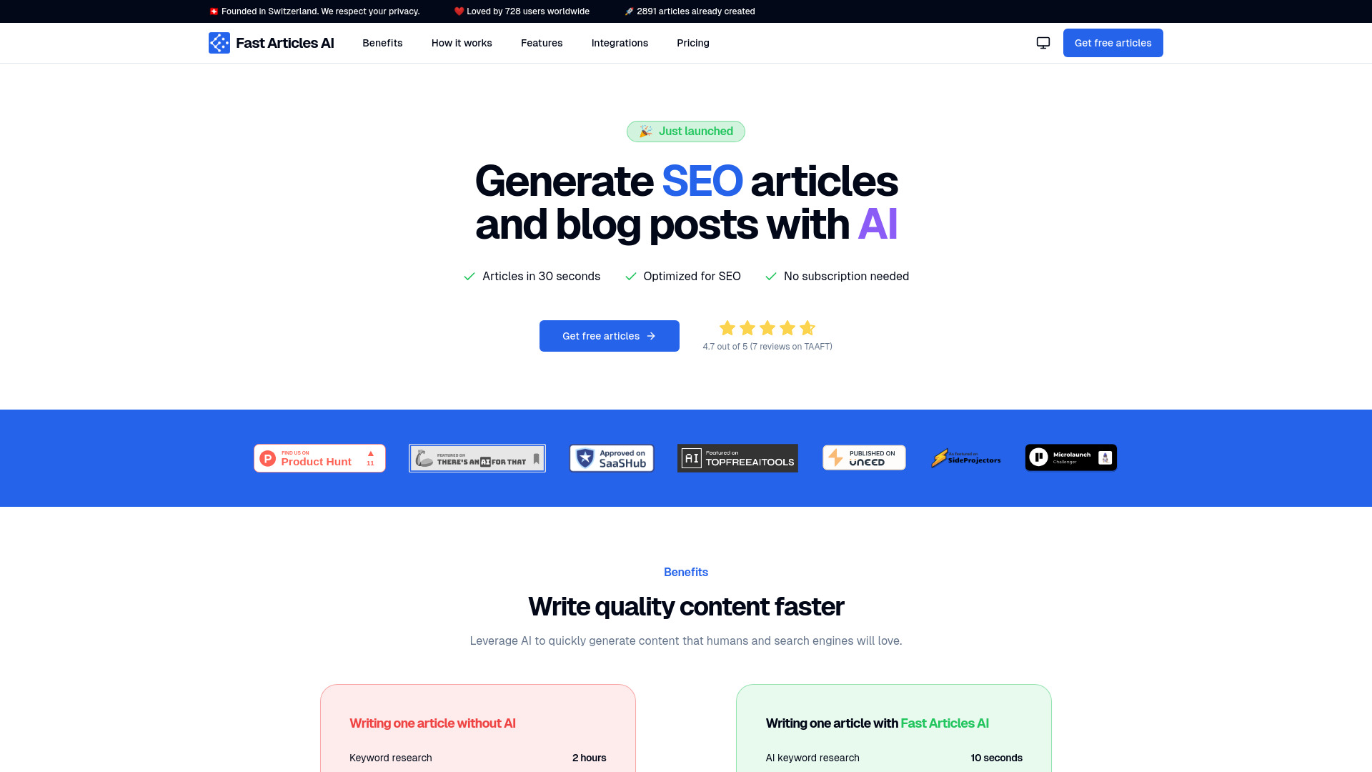 Fast Articles AI网页截图,Fast Articles AI网页快照