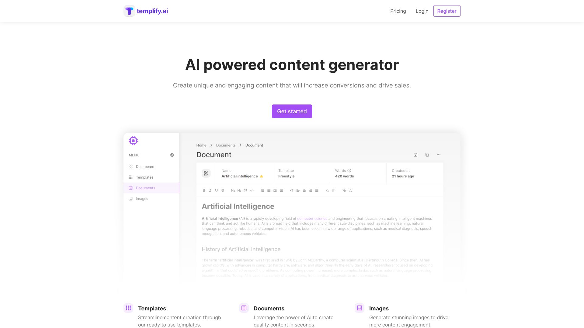 Templify.ai网页截图,Templify.ai网页快照