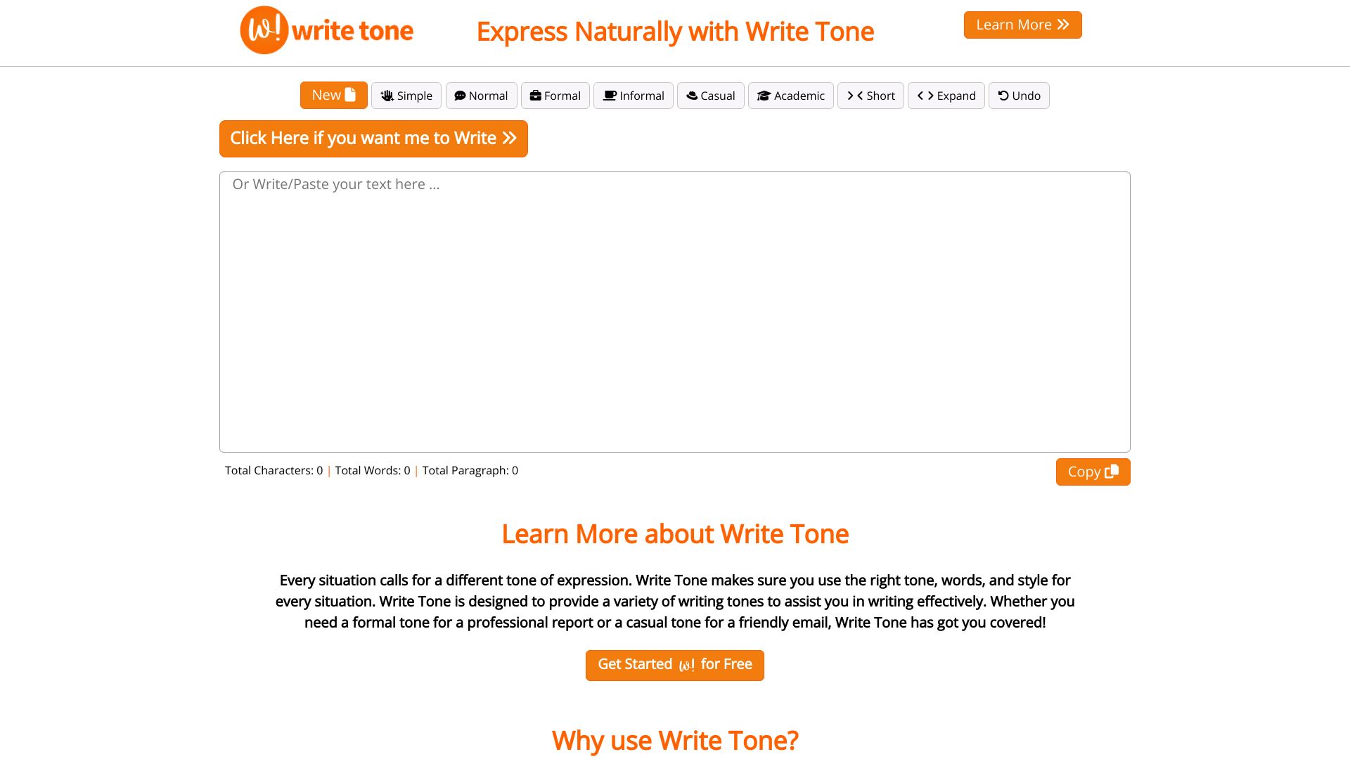 Write Tone网页截图,Write Tone网页快照
