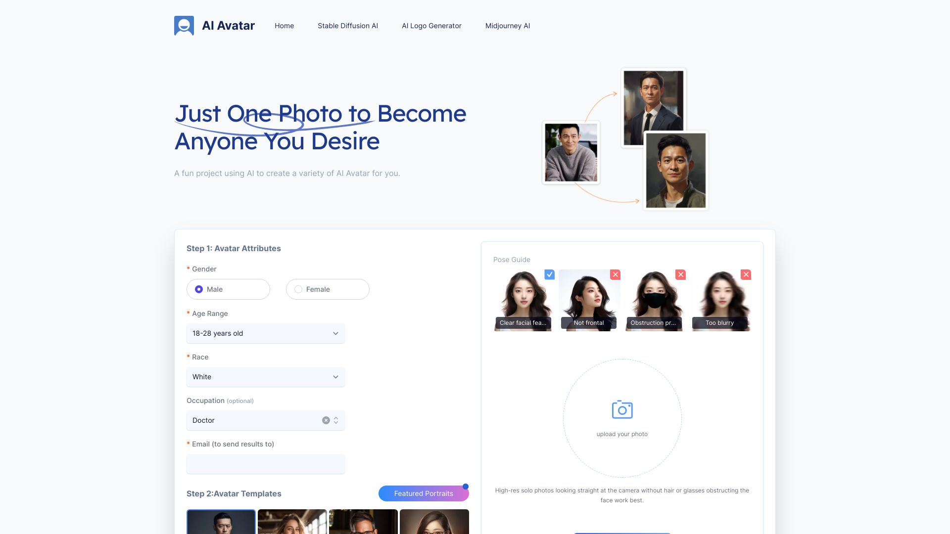 AI Avatar Generator网页截图,AI Avatar Generator网页快照